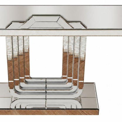 47" Silver Glass And Solid Wood Sled Console Table HomeRoots