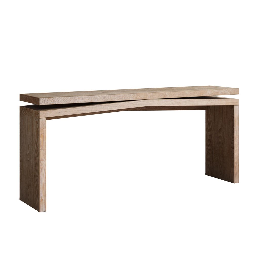 65" Brown Distressed Wood Sled Console Table — view 2