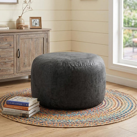 35" Black Upholstered Bean Bag Chair HomeRoots