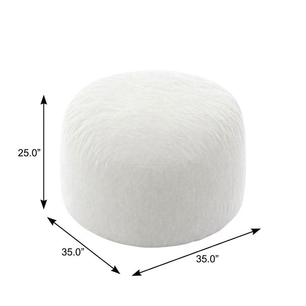 35" White Upholstered Bean Bag Chair