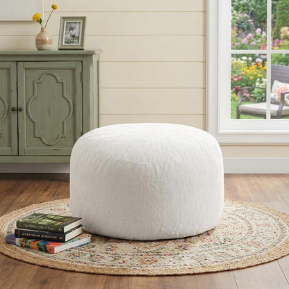 35" White Upholstered Bean Bag Chair HomeRoots