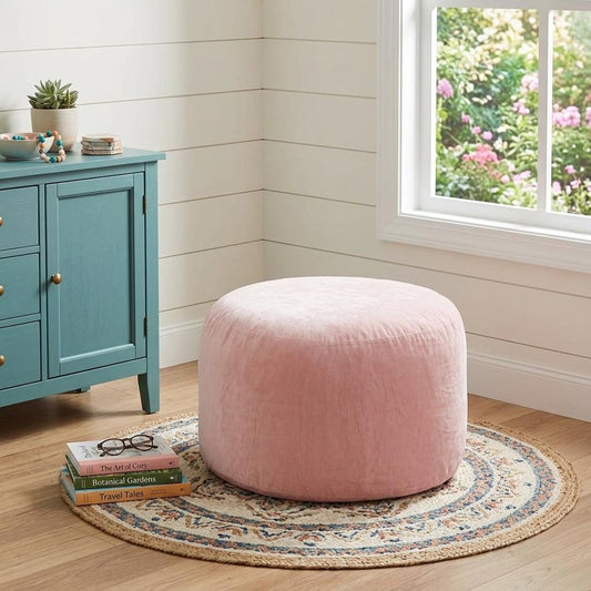 35" Pink Upholstered Bean Bag Chair