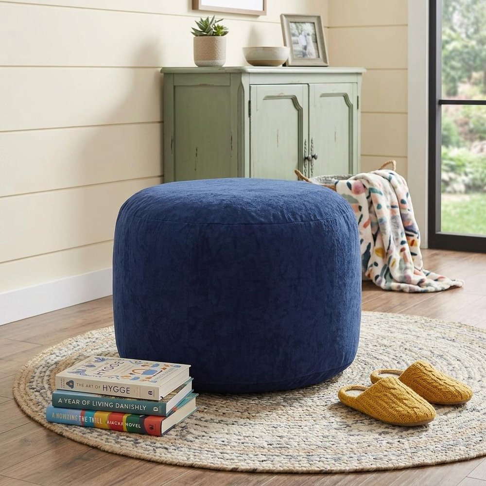 35" Blue Upholstered Bean Bag Chair HomeRoots