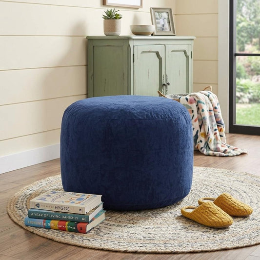 35" Blue Upholstered Bean Bag Chair