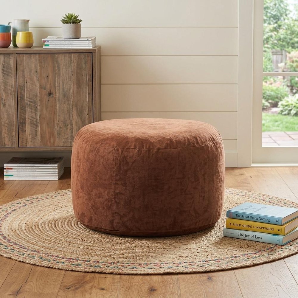 46" Brown Upholstered Bean Bag Chair — view 6