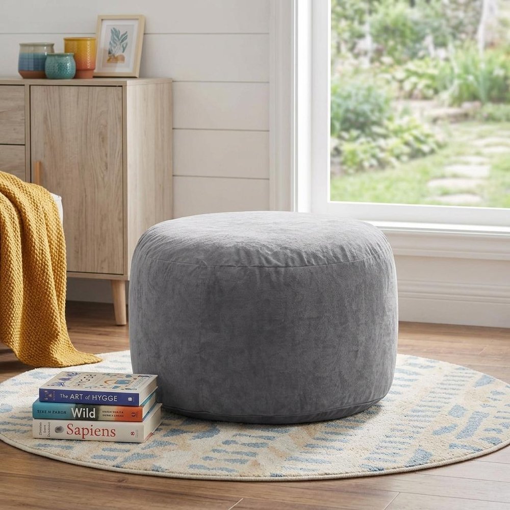 46" Gray Upholstered Bean Bag Chair HomeRoots