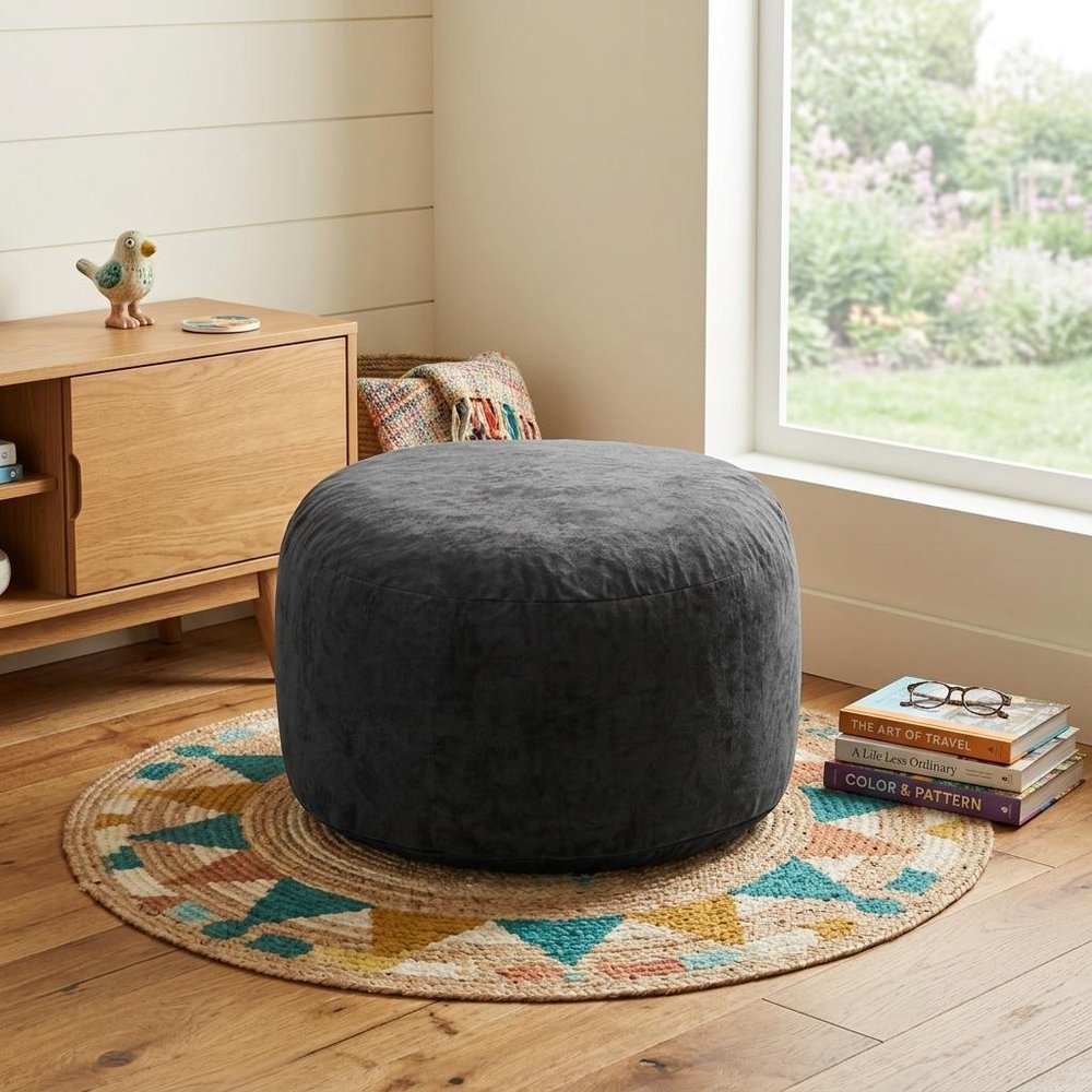 46" Black Upholstered Bean Bag Chair — view 1