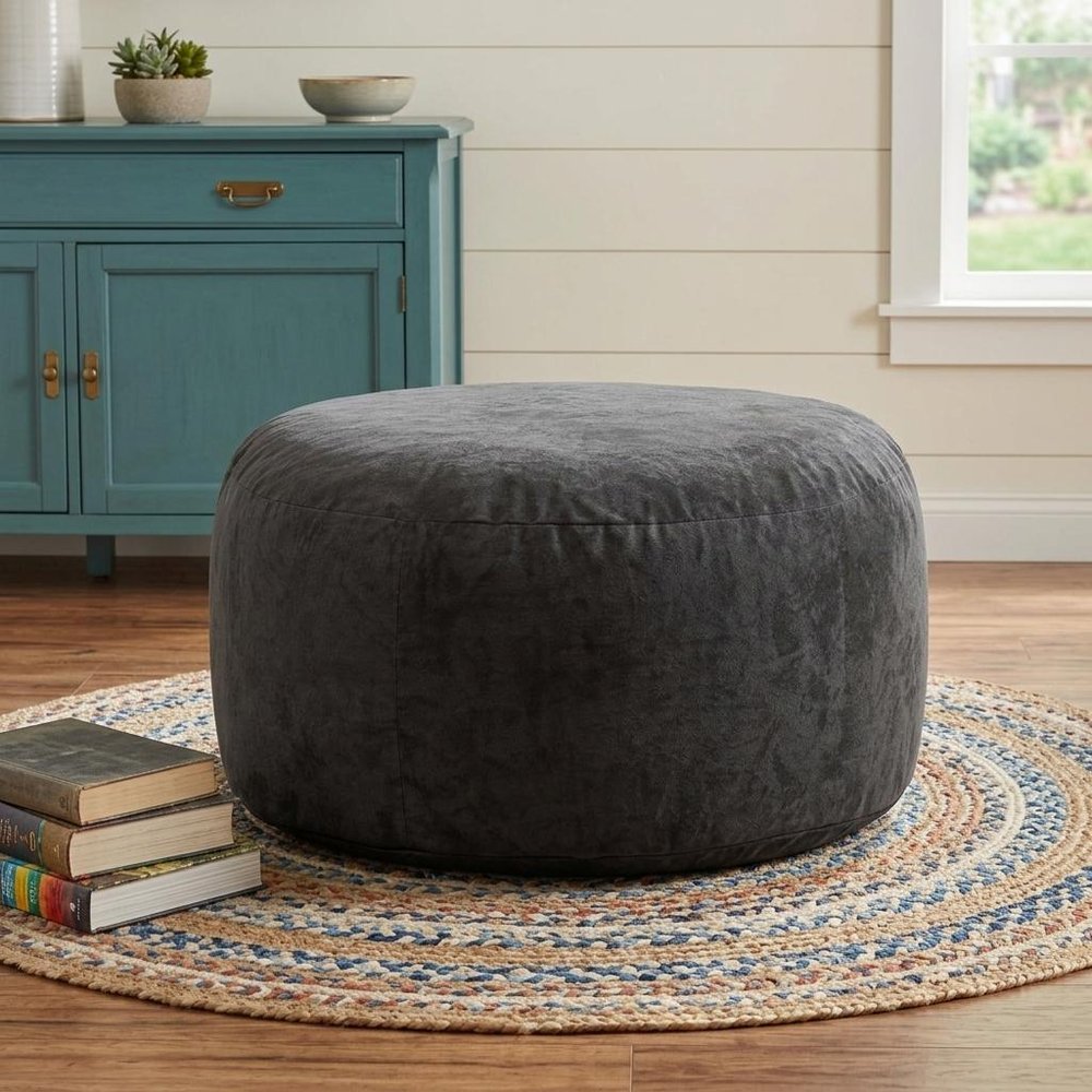 55" Black Upholstered Bean Bag Chair HomeRoots