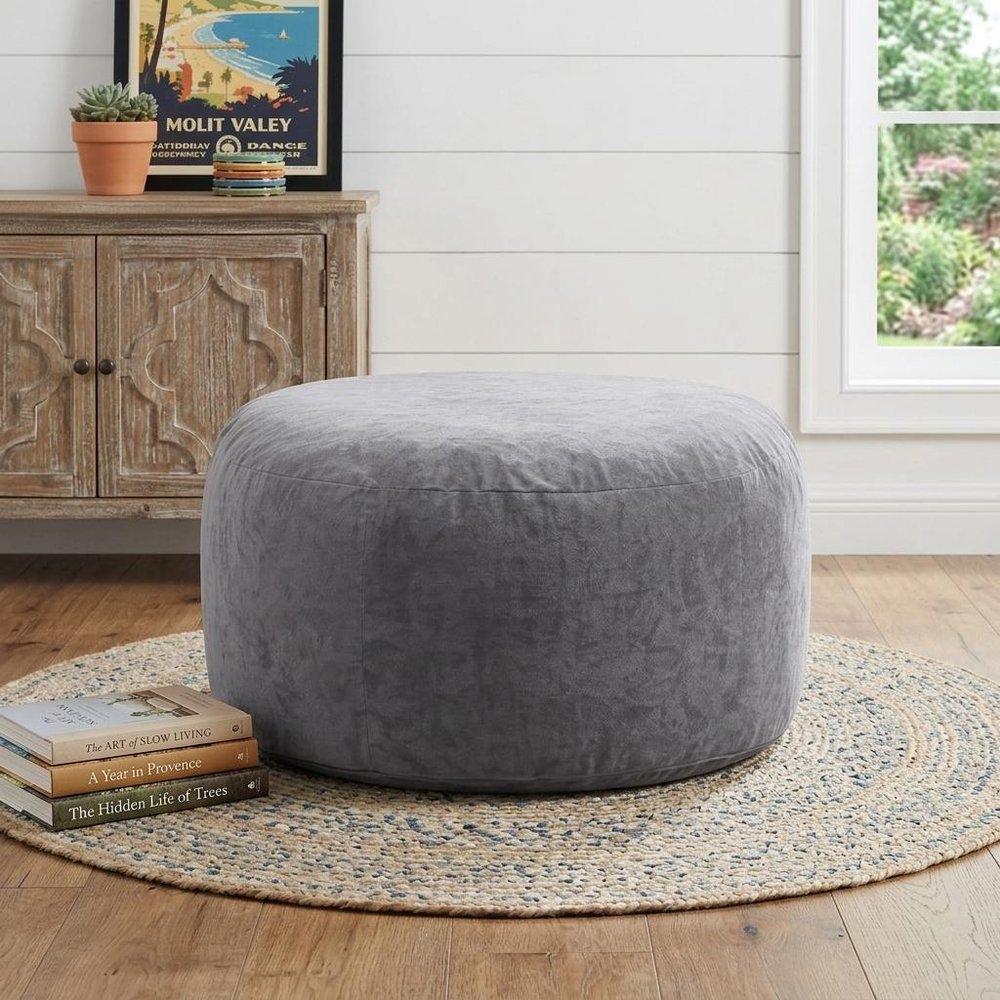 55" Gray Upholstered Bean Bag Chair