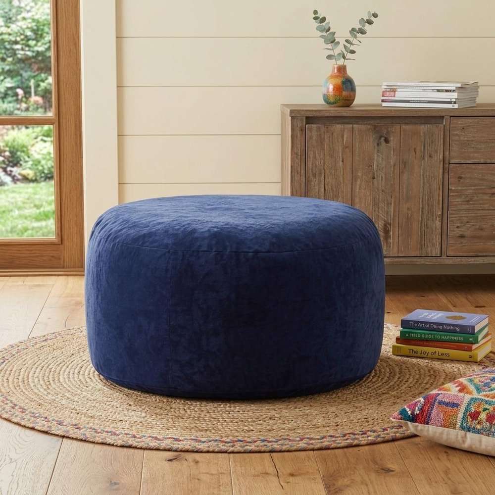 55" Blue Upholstered Bean Bag Chair — view 6