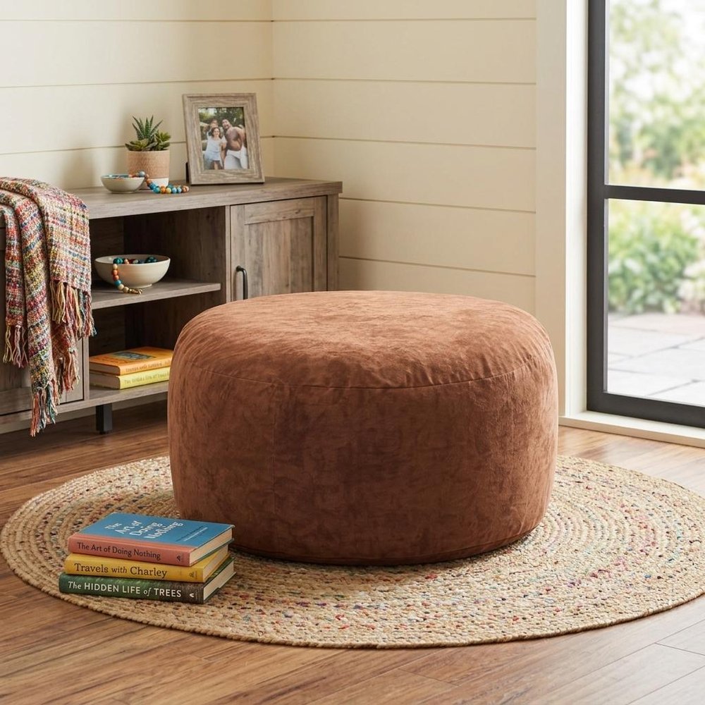 55" Brown Upholstered Bean Bag Chair HomeRoots