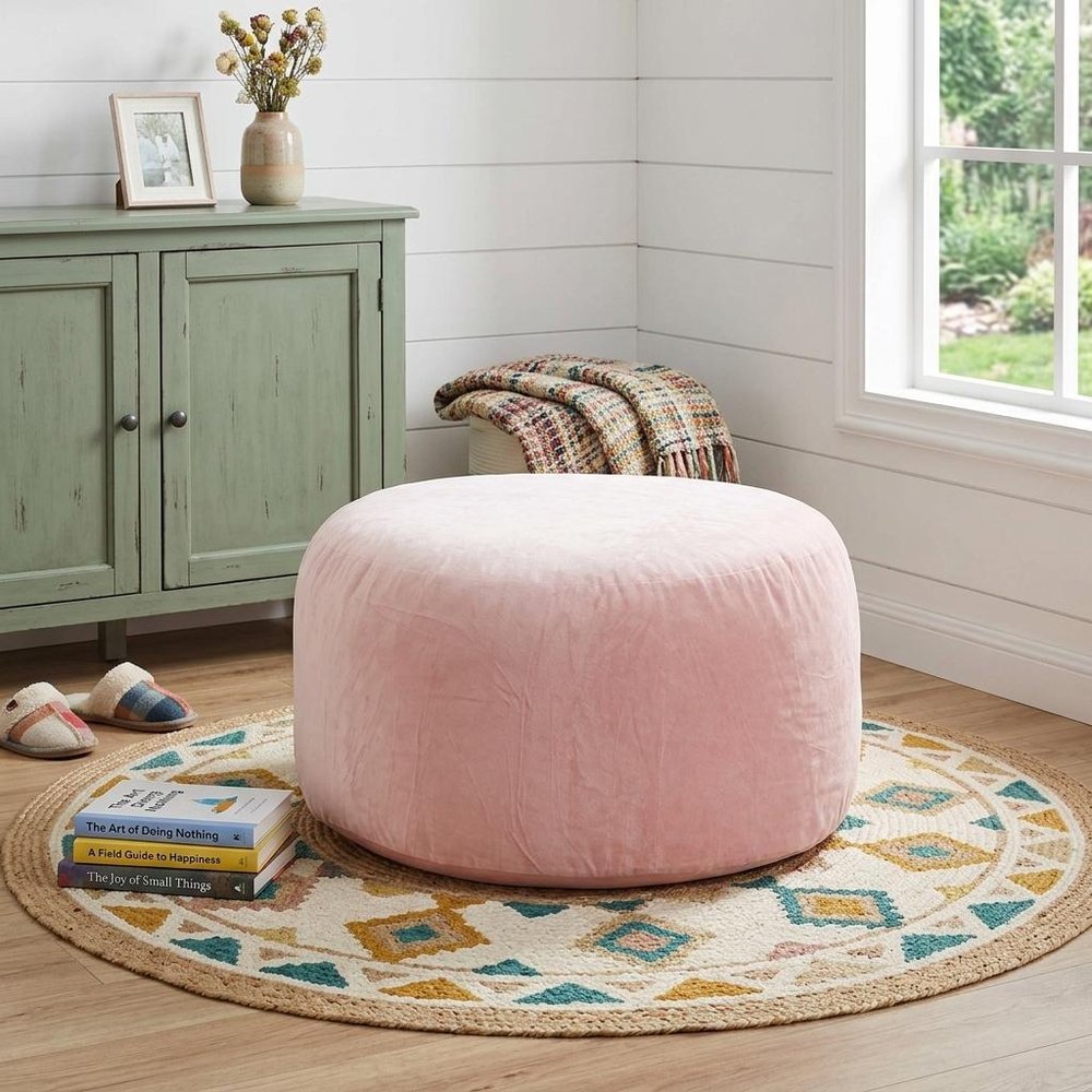 55" Pink Upholstered Bean Bag Chair HomeRoots