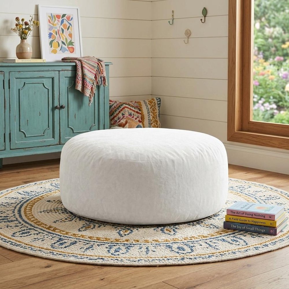 62" White Upholstered Bean Bag Chair — view 6