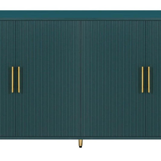 60" Teal Blue Wood Ribbed Texture Sideboard With Two Doors
