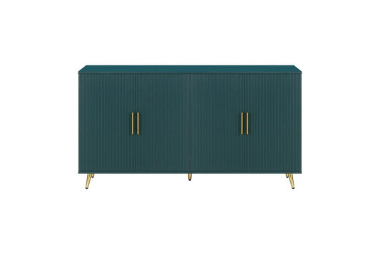 60" Teal Blue Wood Ribbed Texture Sideboard With Two Doors