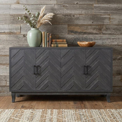 60" Gray Wood Carved Chevron Sideboard With Two Doors HomeRoots