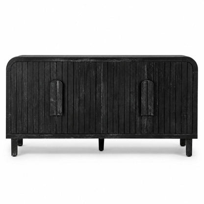 59" Black Distressed Wood Paneled Sideboard With Four Doors HomeRoots