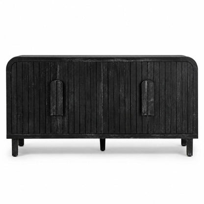 59" Black Distressed Wood Paneled Sideboard With Four Doors HomeRoots