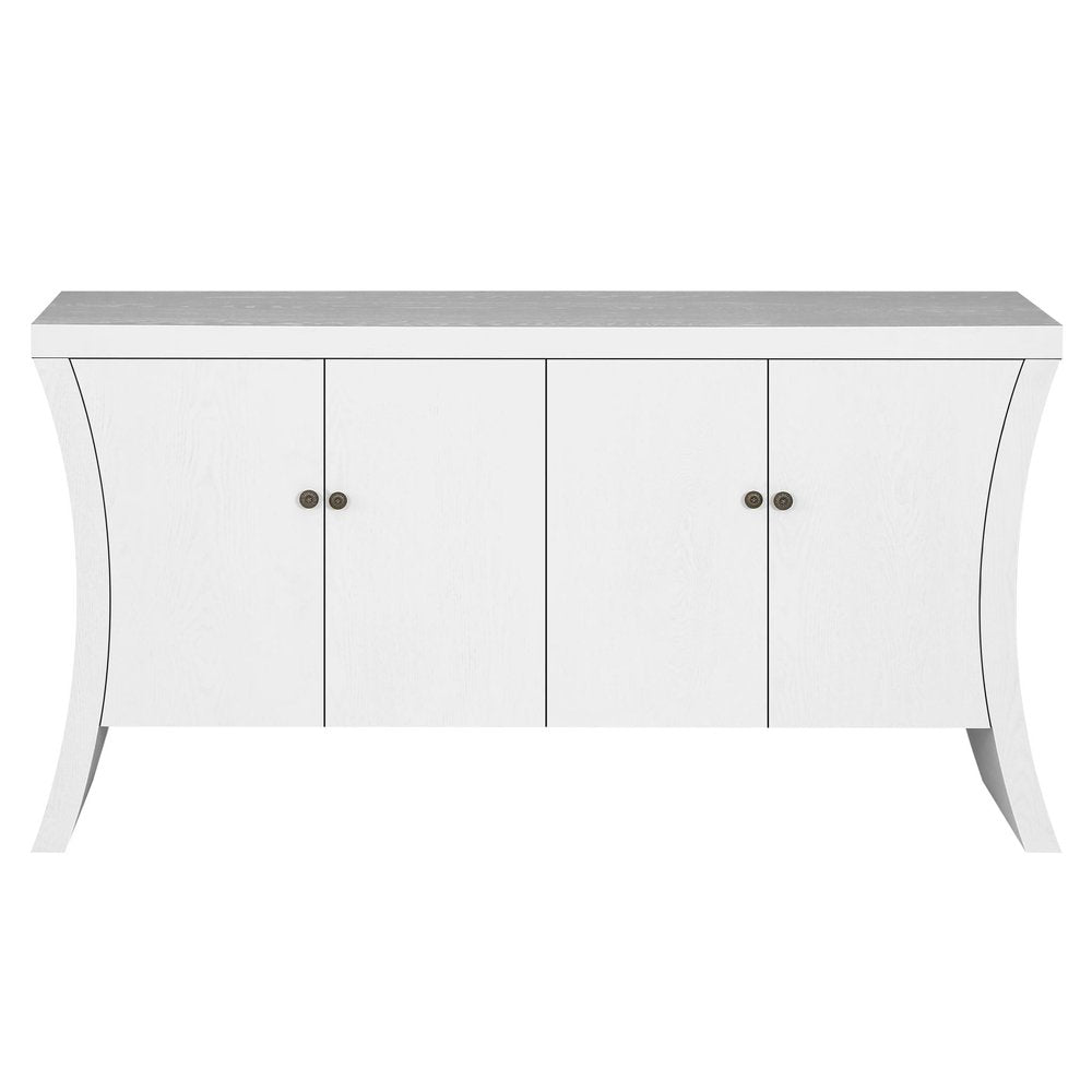 59" White Wood Curved Edge Sideboard With Four Doors — view 1