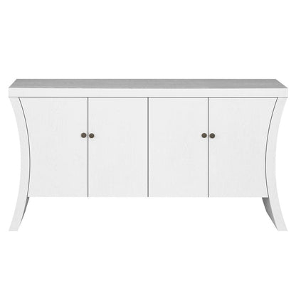 59" White Wood Curved Edge Sideboard With Four Doors HomeRoots