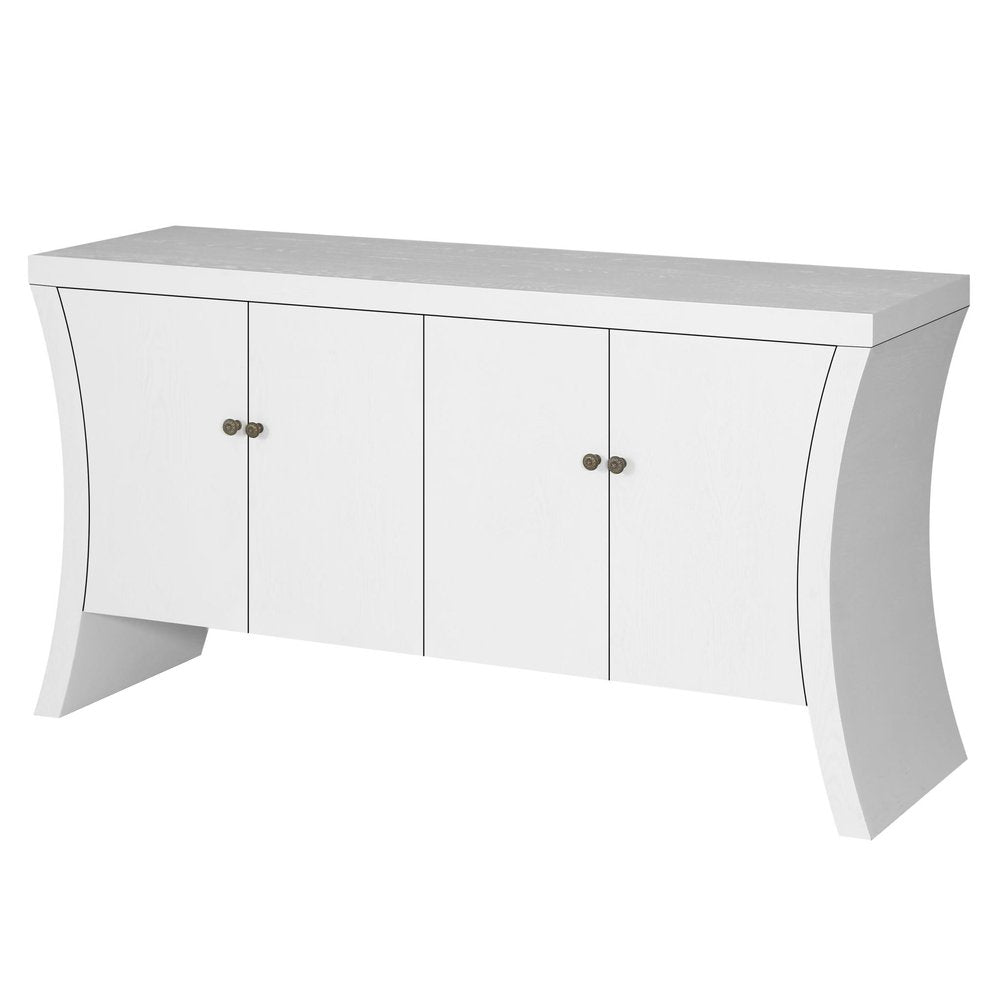 59" White Wood Curved Edge Sideboard With Four Doors HomeRoots