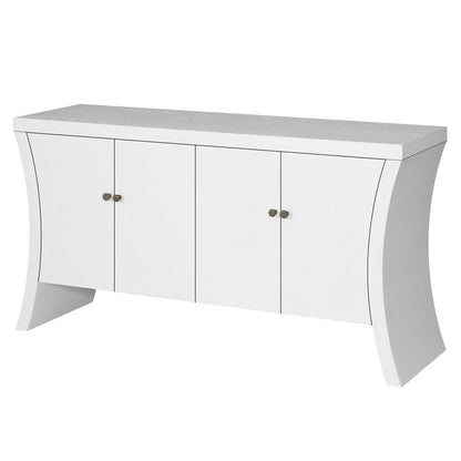 59" White Wood Curved Edge Sideboard With Four Doors HomeRoots