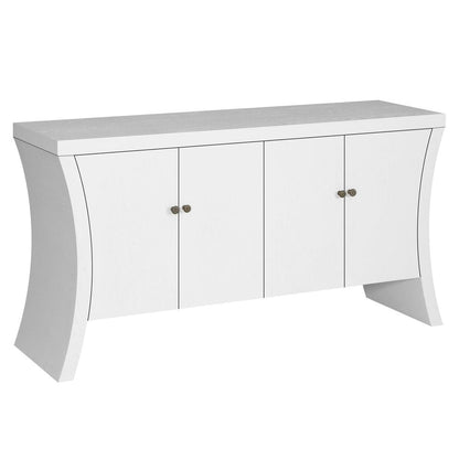 59" White Wood Curved Edge Sideboard With Four Doors HomeRoots