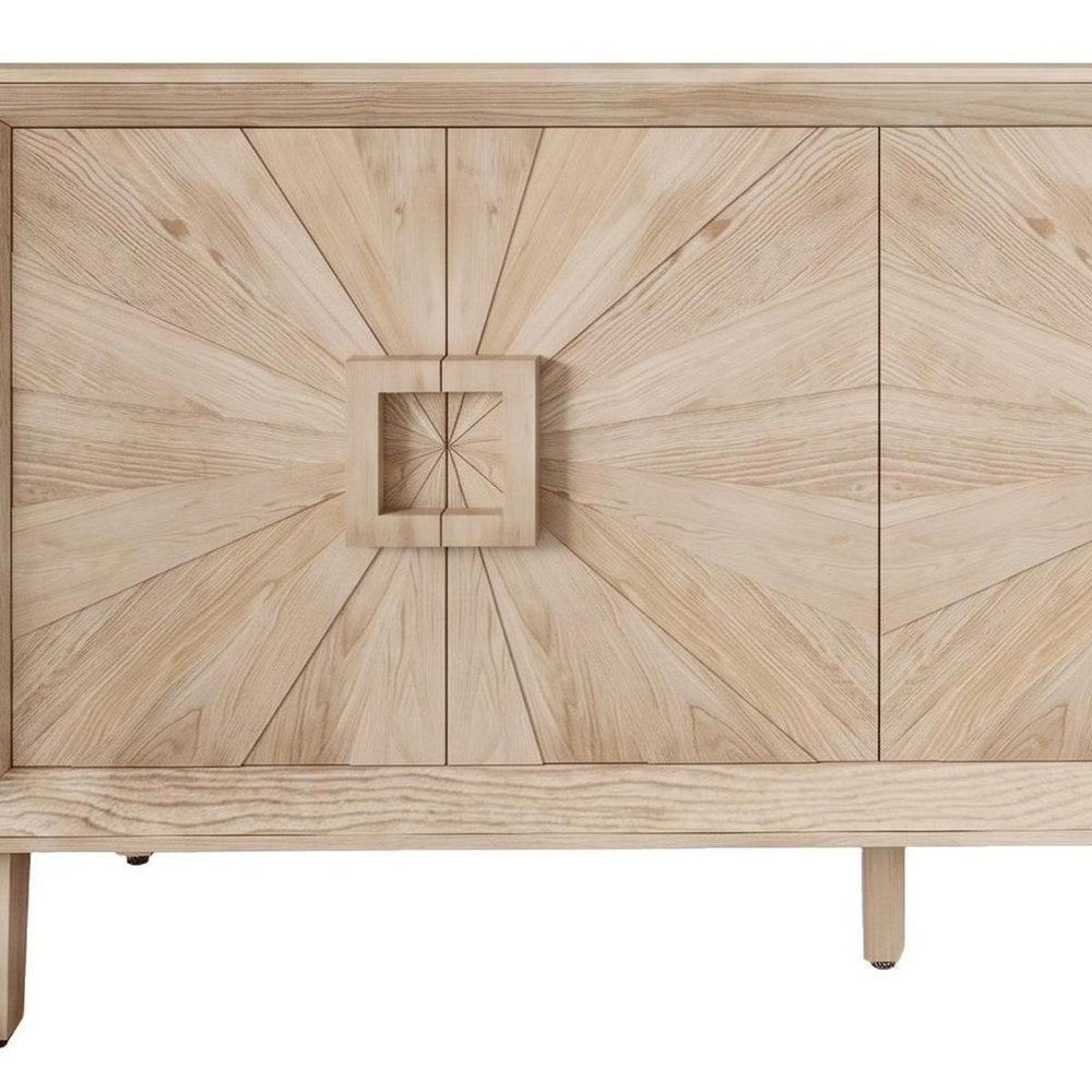 60" Natural Wood Carved Geometric Credenza With Two Doors HomeRoots