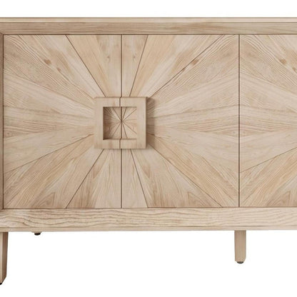 60" Natural Wood Carved Geometric Credenza With Two Doors HomeRoots