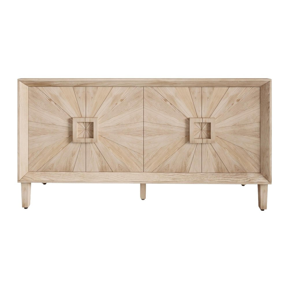 60" Natural Wood Carved Geometric Credenza With Two Doors — view 3