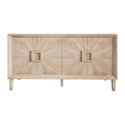 60" Natural Wood Carved Geometric Credenza With Two Doors HomeRoots