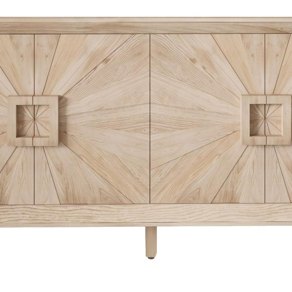 60" Natural Wood Carved Geometric Credenza With Two Doors HomeRoots