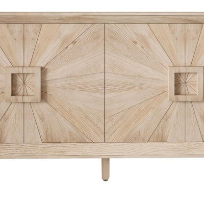 60" Natural Wood Carved Geometric Credenza With Two Doors HomeRoots