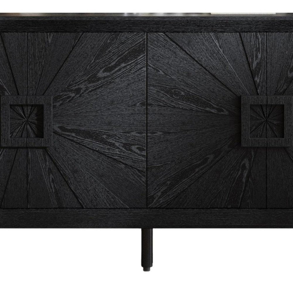 60" Brown Wood Carved Geometric Credenza With Two Doors — view 9