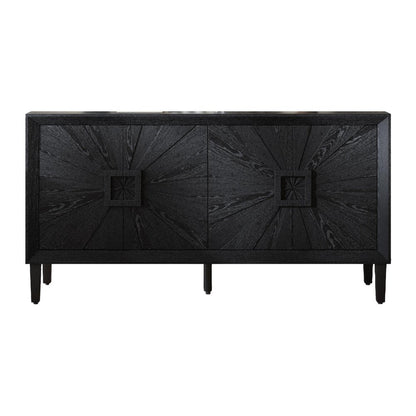 60" Natural Wood Carved Geometric Credenza With Two Doors HomeRoots
