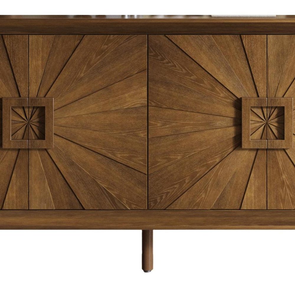 60" Natural Wood Carved Geometric Credenza With Two Doors HomeRoots