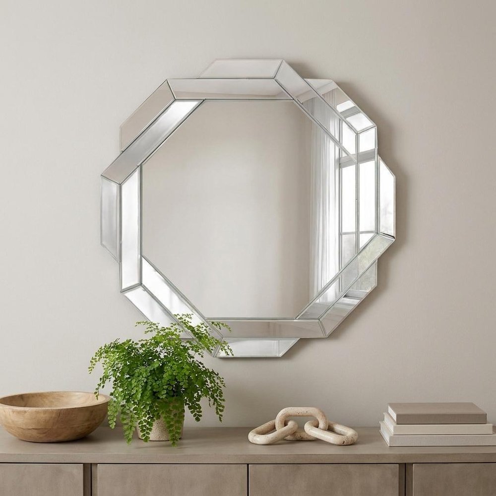 30" Octagon Beveled Geometric Frameless Accent Mirror HomeRoots