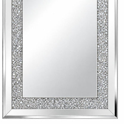 36" Silver Beveled Glass And Faux Crystal Bling Framed Accent Mirror HomeRoots