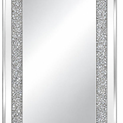 36" Silver Beveled Glass And Faux Crystal Bling Framed Accent Mirror HomeRoots