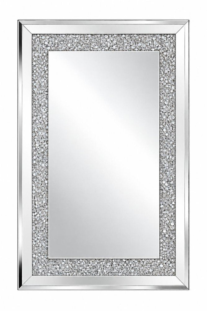 36" Silver Beveled Glass And Faux Crystal Bling Framed Accent Mirror HomeRoots