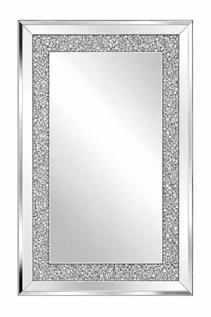 36" Silver Beveled Glass And Faux Crystal Bling Framed Accent Mirror HomeRoots