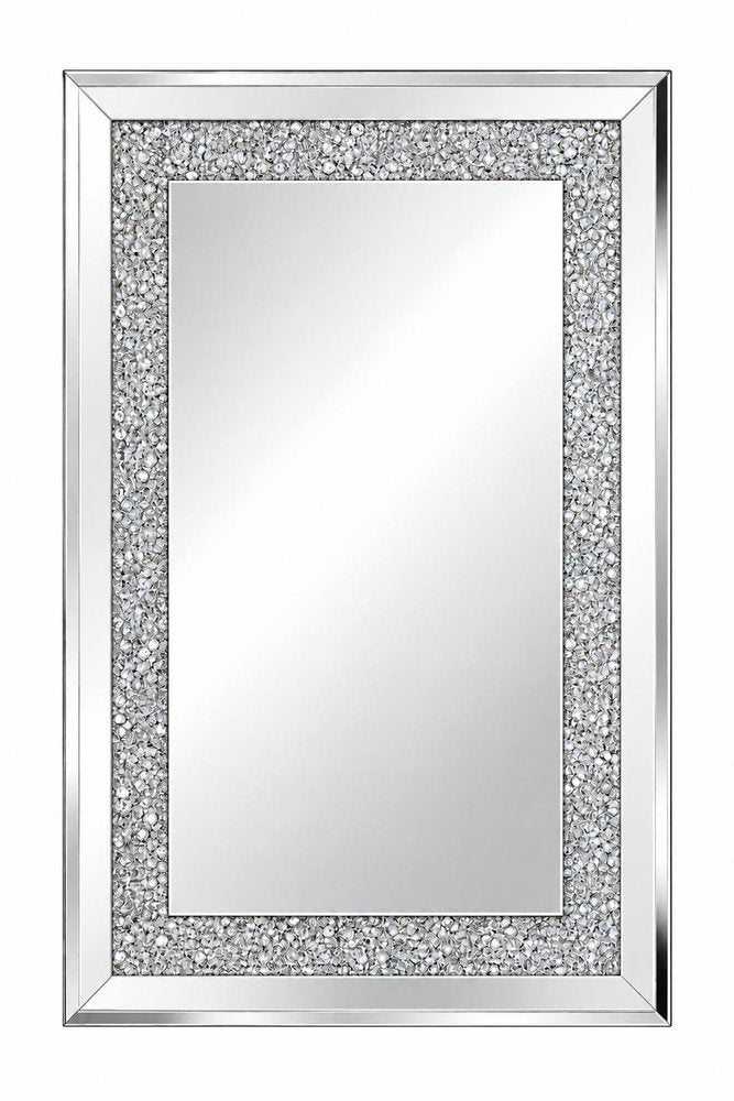 36" Silver Beveled Glass And Faux Crystal Bling Framed Accent Mirror HomeRoots