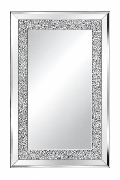 36" Silver Beveled Glass And Faux Crystal Bling Framed Accent Mirror HomeRoots