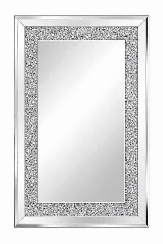 36" Silver Beveled Glass And Faux Crystal Bling Framed Accent Mirror