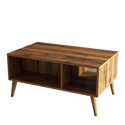 36" Walnut Melamine Veneer And Wood Coffee Table With Two Shelves