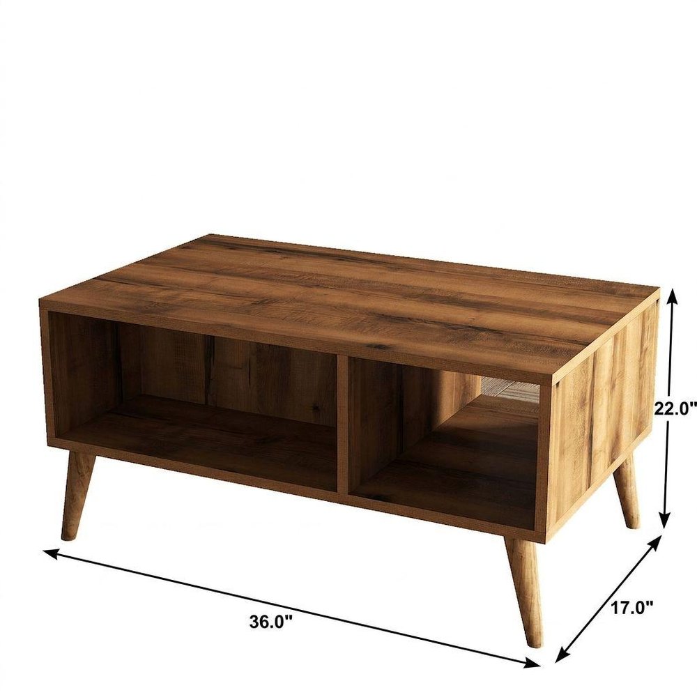 36" Walnut Melamine Veneer And Wood Coffee Table With Two Shelves — view 7