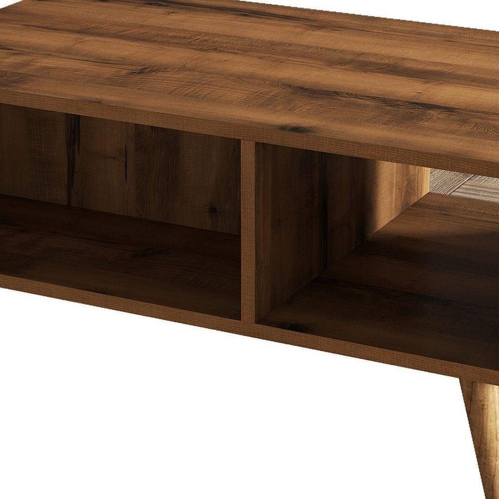 36" Walnut Melamine Veneer And Wood Coffee Table With Two Shelves — view 5