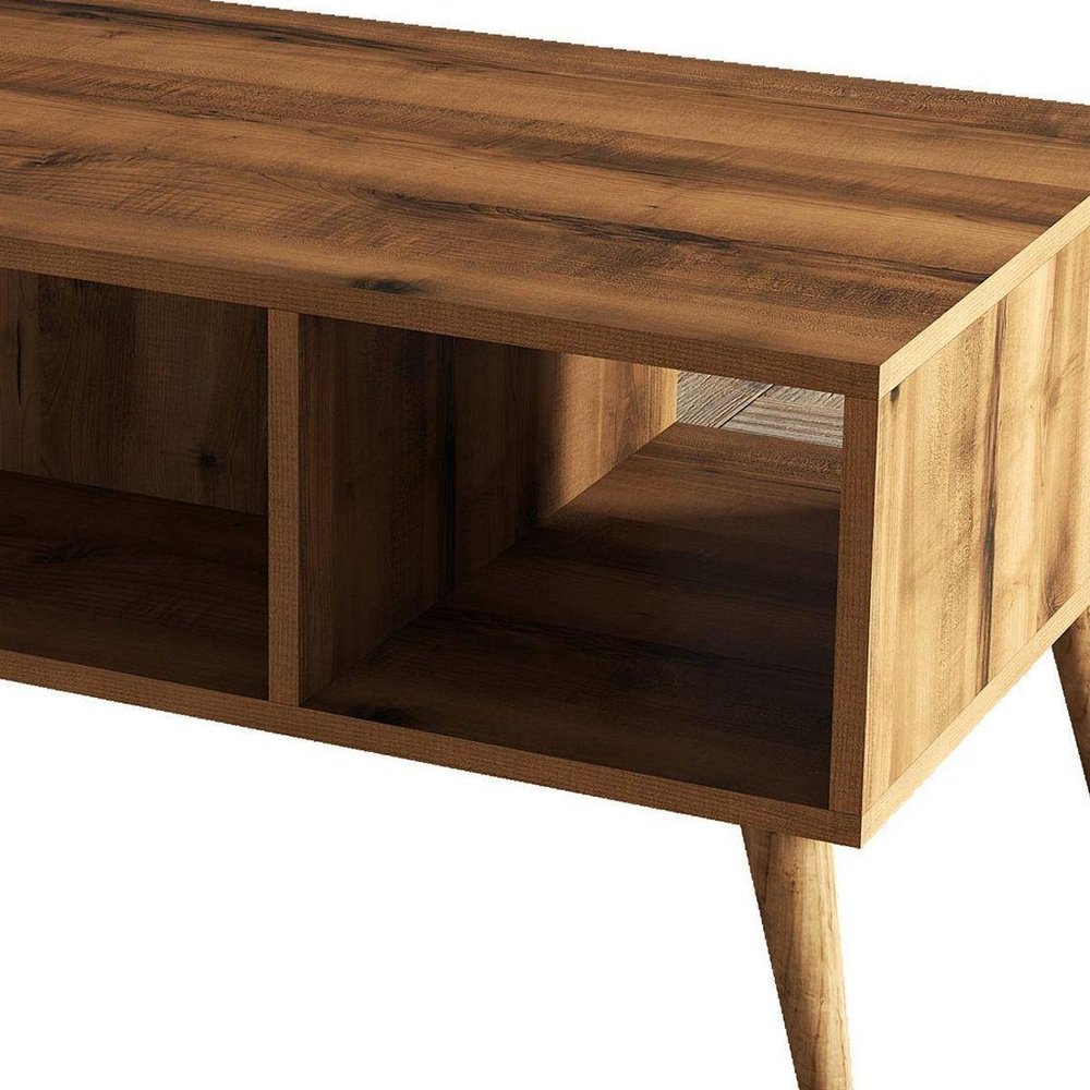 36" Walnut Melamine Veneer And Wood Coffee Table With Two Shelves — view 4