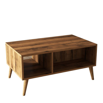 36" Walnut Melamine Veneer And Wood Coffee Table With Two Shelves
