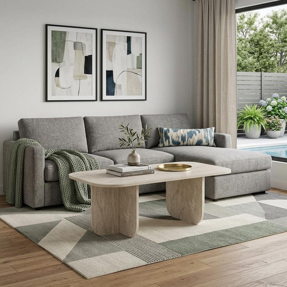 48" Beige Melamine Veneer And Wood Oval Double Pedestal Coffee Table HomeRoots